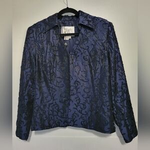 Jacquard Bead Embellished Blue Blazer Size 14 in Blue NWT
